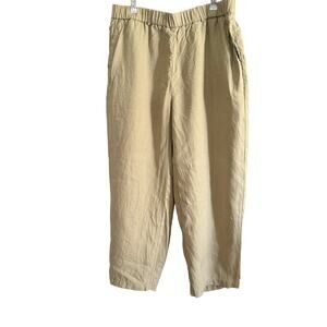 QUINCE | 100% Linen Relaxed Fit Tapered Ankle Pull on pants Tan Khaki | Large